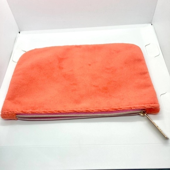 Pink, Red, and Orange Colorblock Fuzzy Cosmetics Makeup Bag - Picture 3 of 6